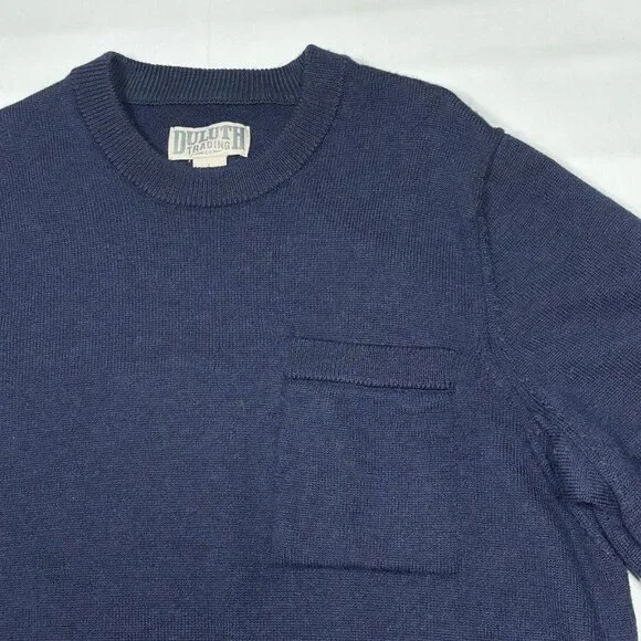 Duluth Trading Co Torpedoman's 100% Wool Crew Sweater Blue Heavyweight Mens L - Picture 2 of 9